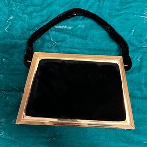 Vintage 50s Black Velvet and Gold Hard Purse